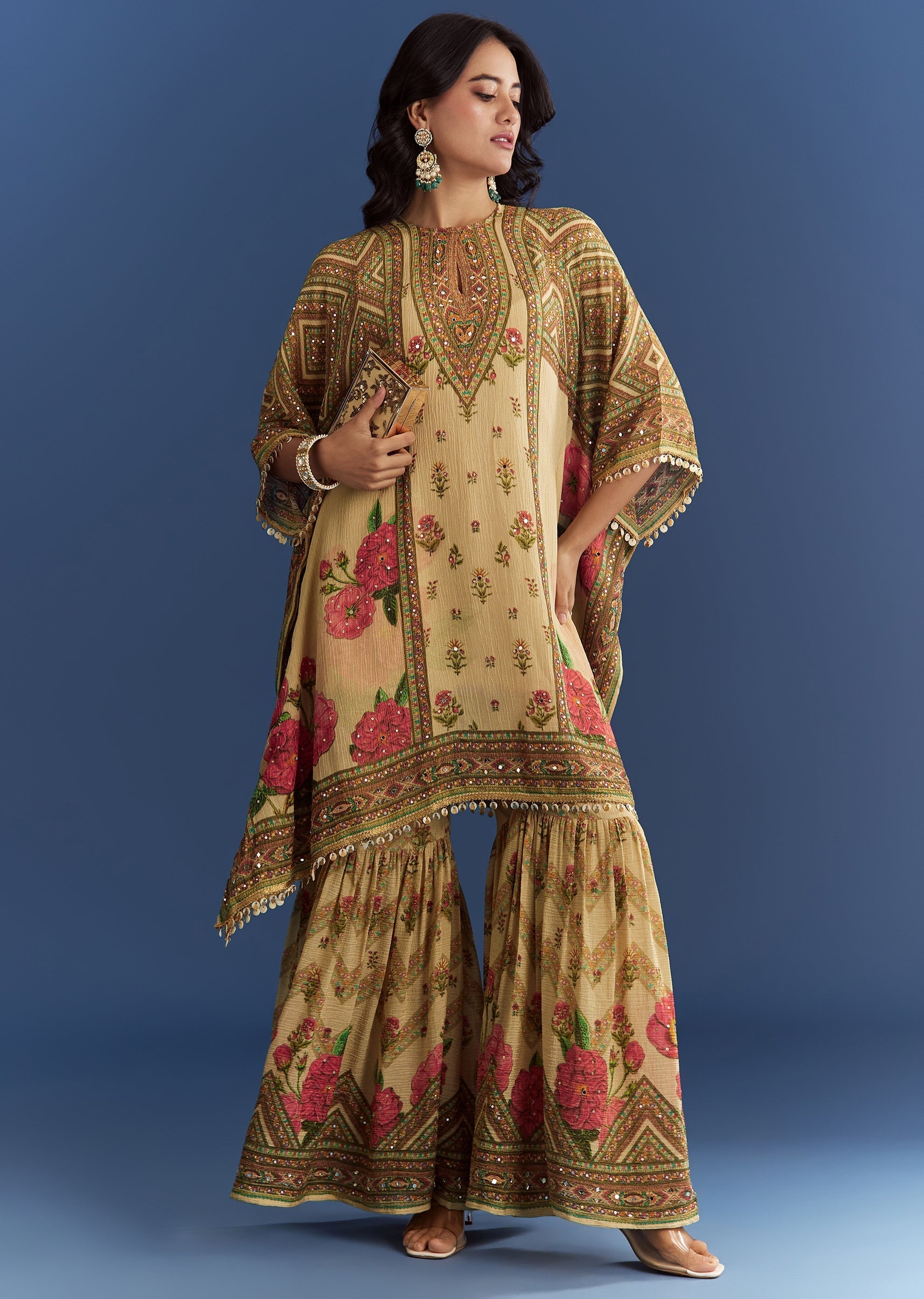 BeigeCrushTissueFloralPrintedKaftaanShararaWithMirrorSequinsWork-sg313011-1.jpg