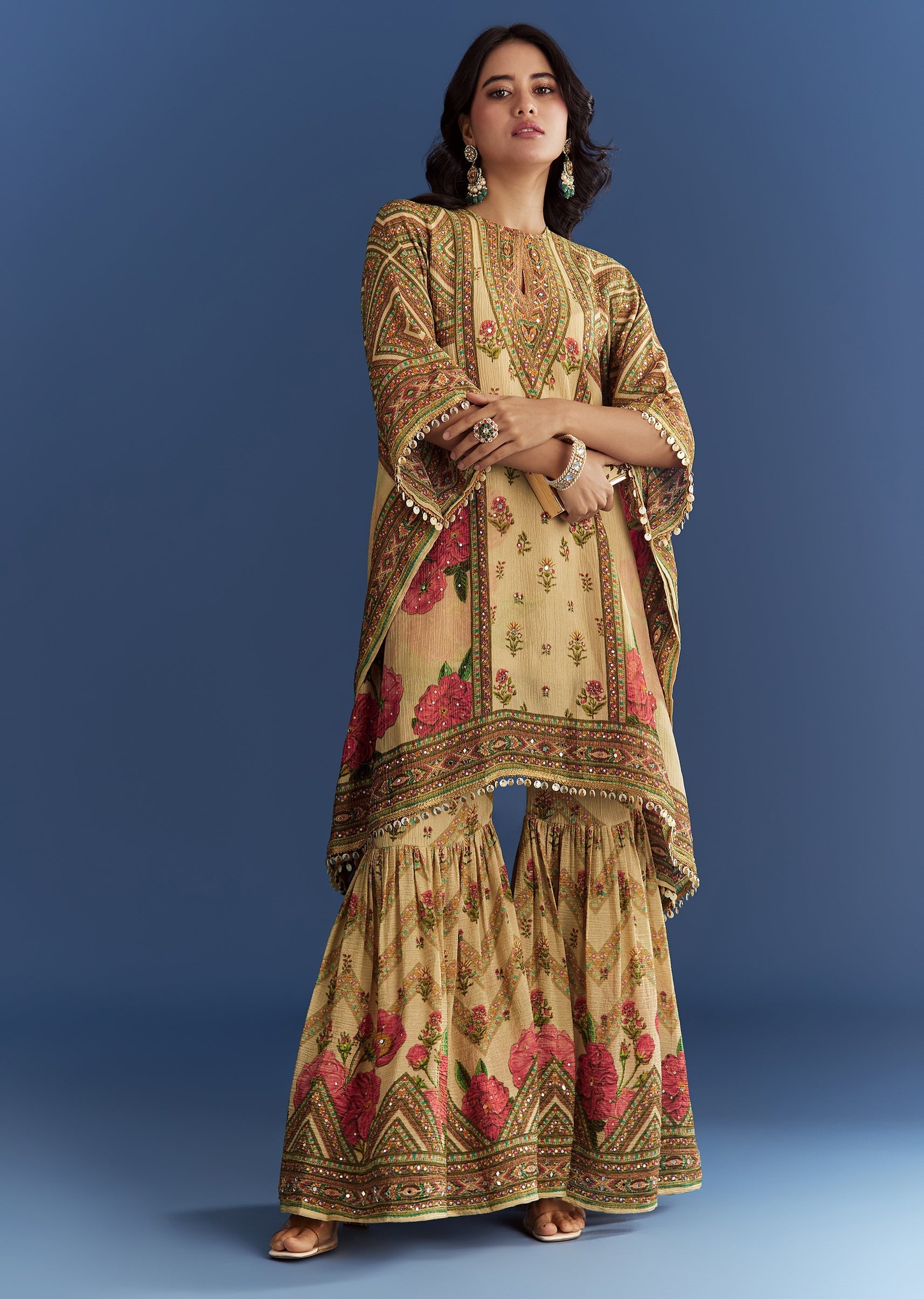 BeigeCrushTissueFloralPrintedKaftaanShararaWithMirrorSequinsWork-sg313011-3.jpg