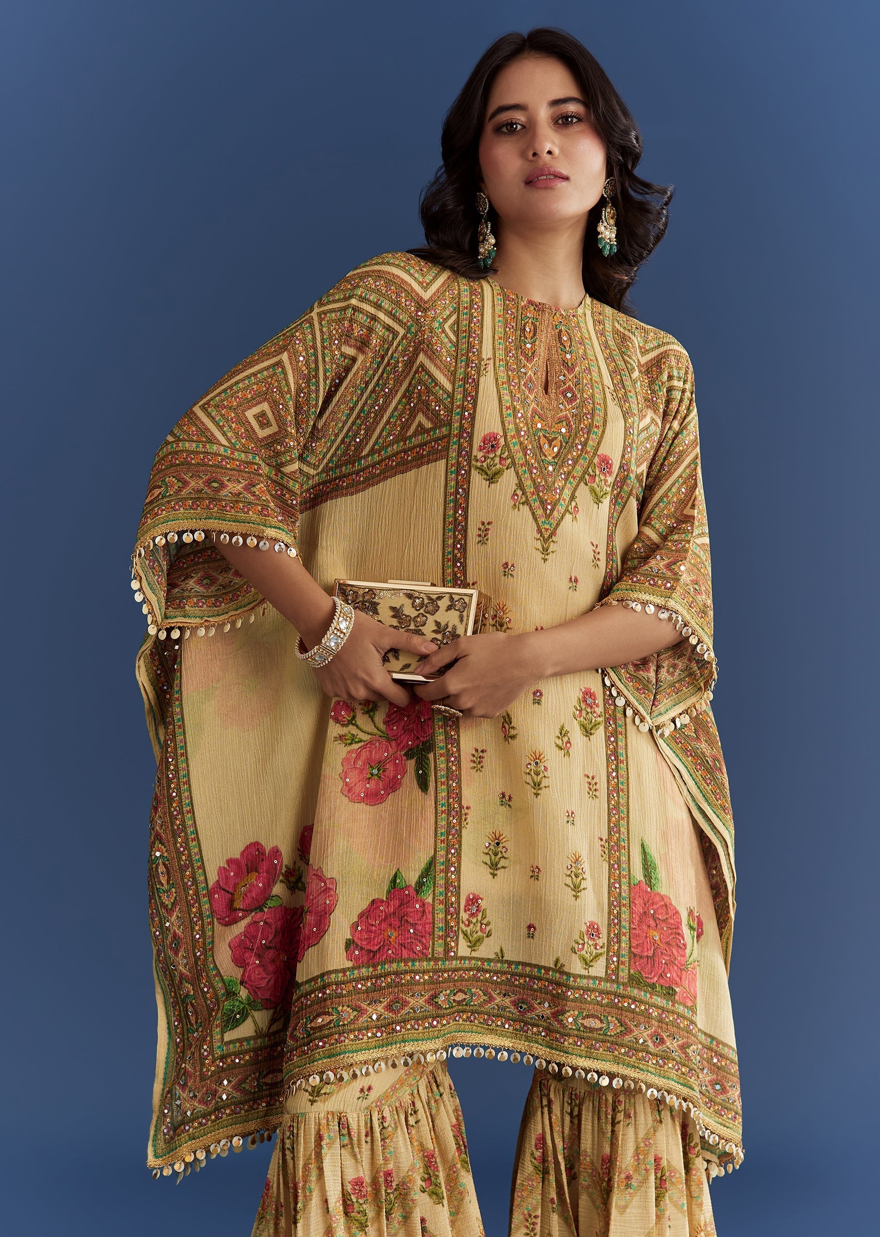 BeigeCrushTissueFloralPrintedKaftaanShararaWithMirrorSequinsWork-sg313011-4.jpg