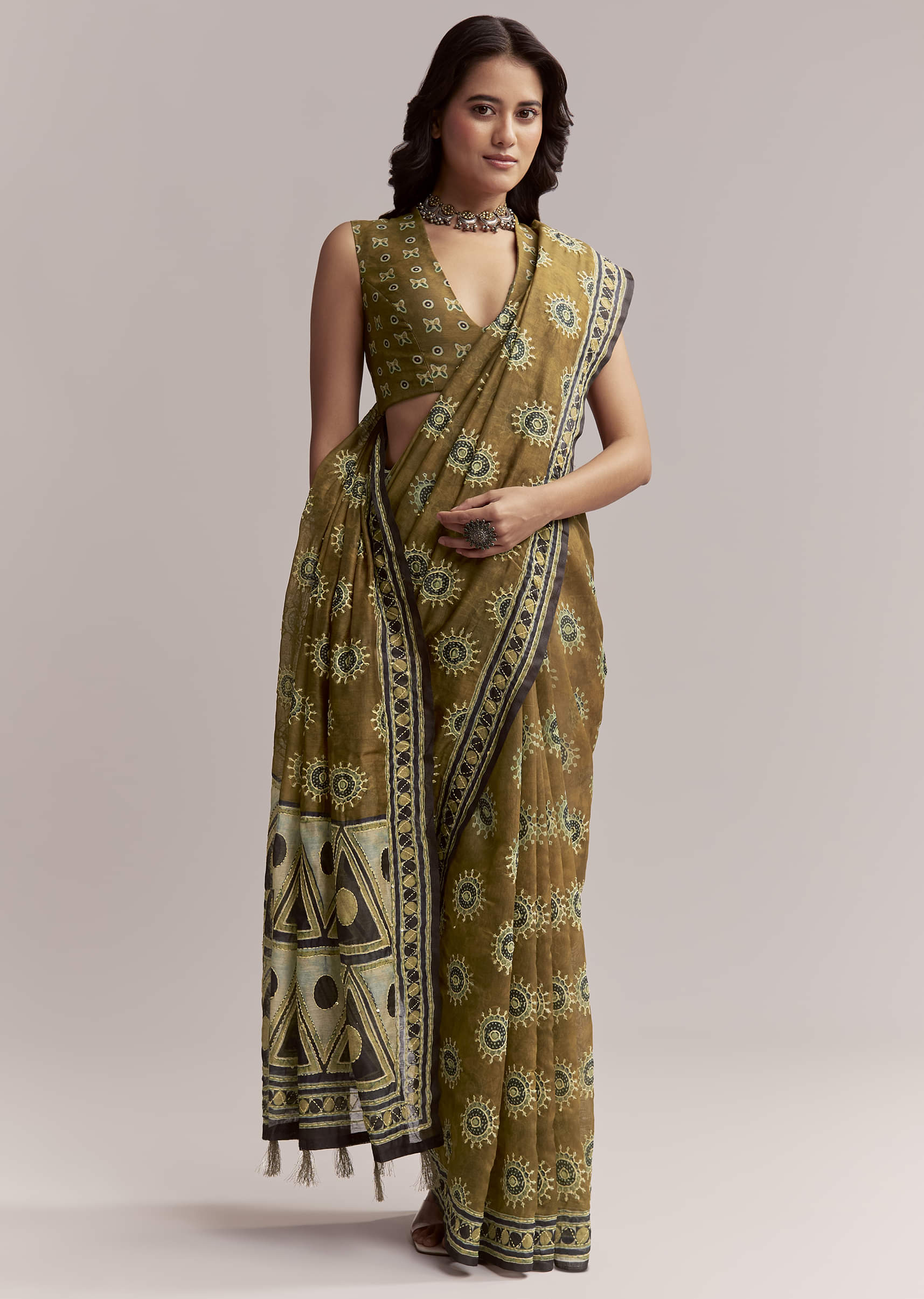 olive-brown-linen-printed-saree-with-handcrafted-ajrakh-print-sg312212-1.jpg
