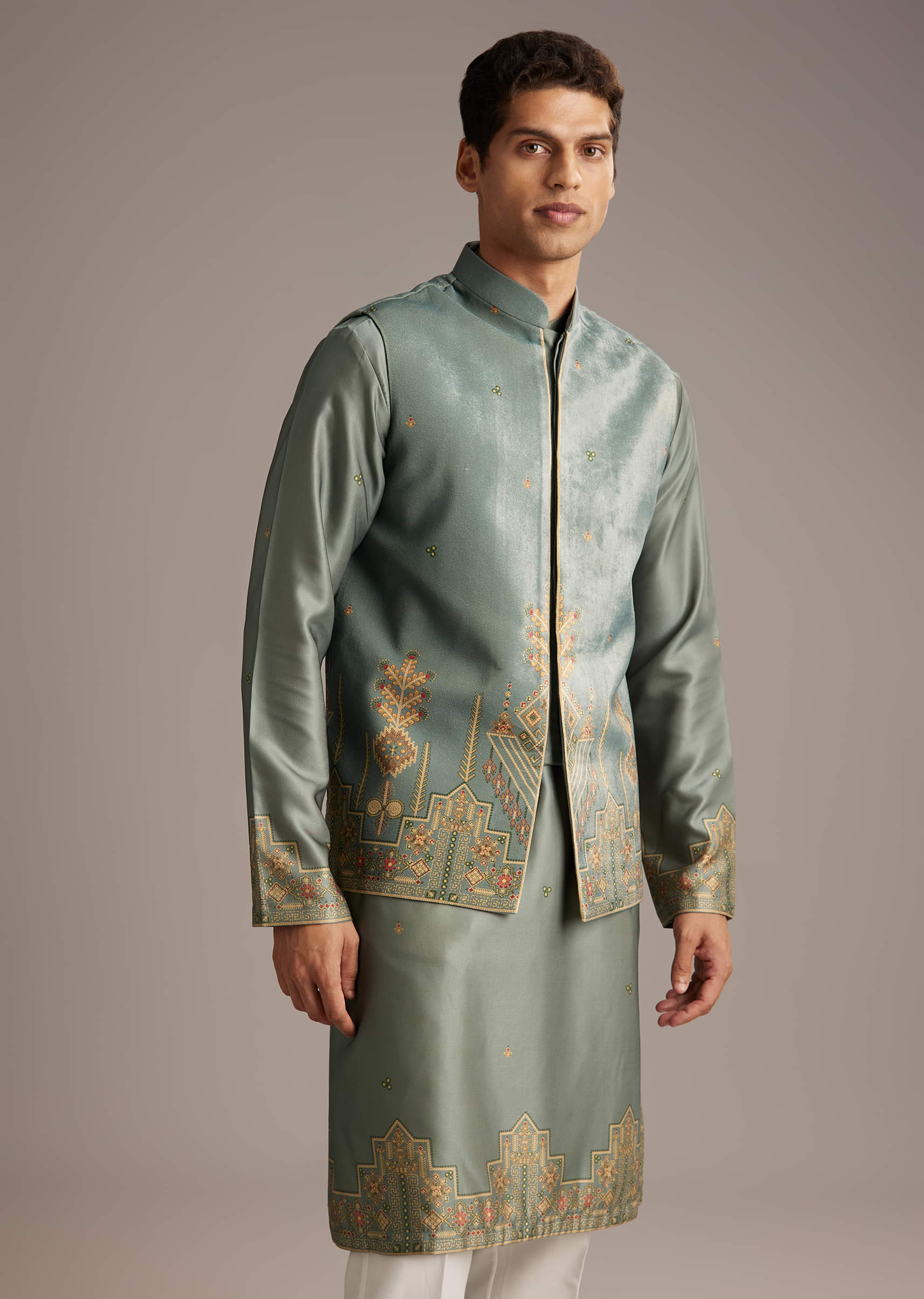 olive-velvet-kurta-jacket-set-for-men-with-geometric-print-sg332724-4.jpg