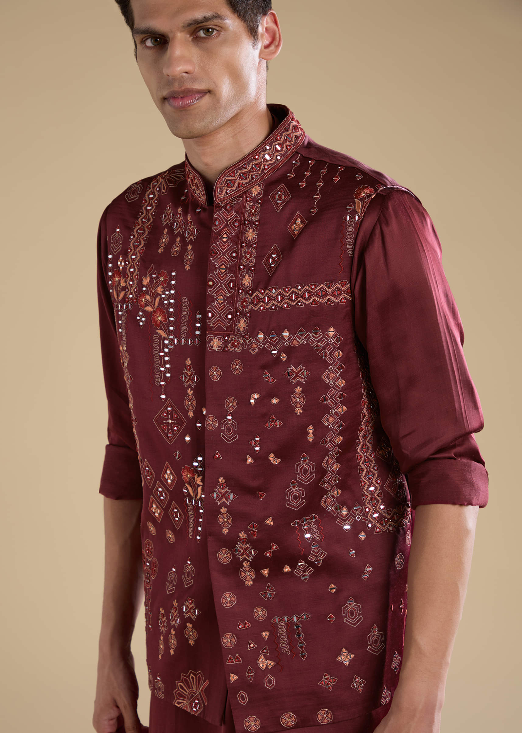 red-linen-jacket-kurta-set-with-resham-work-sg333012-2.jpg