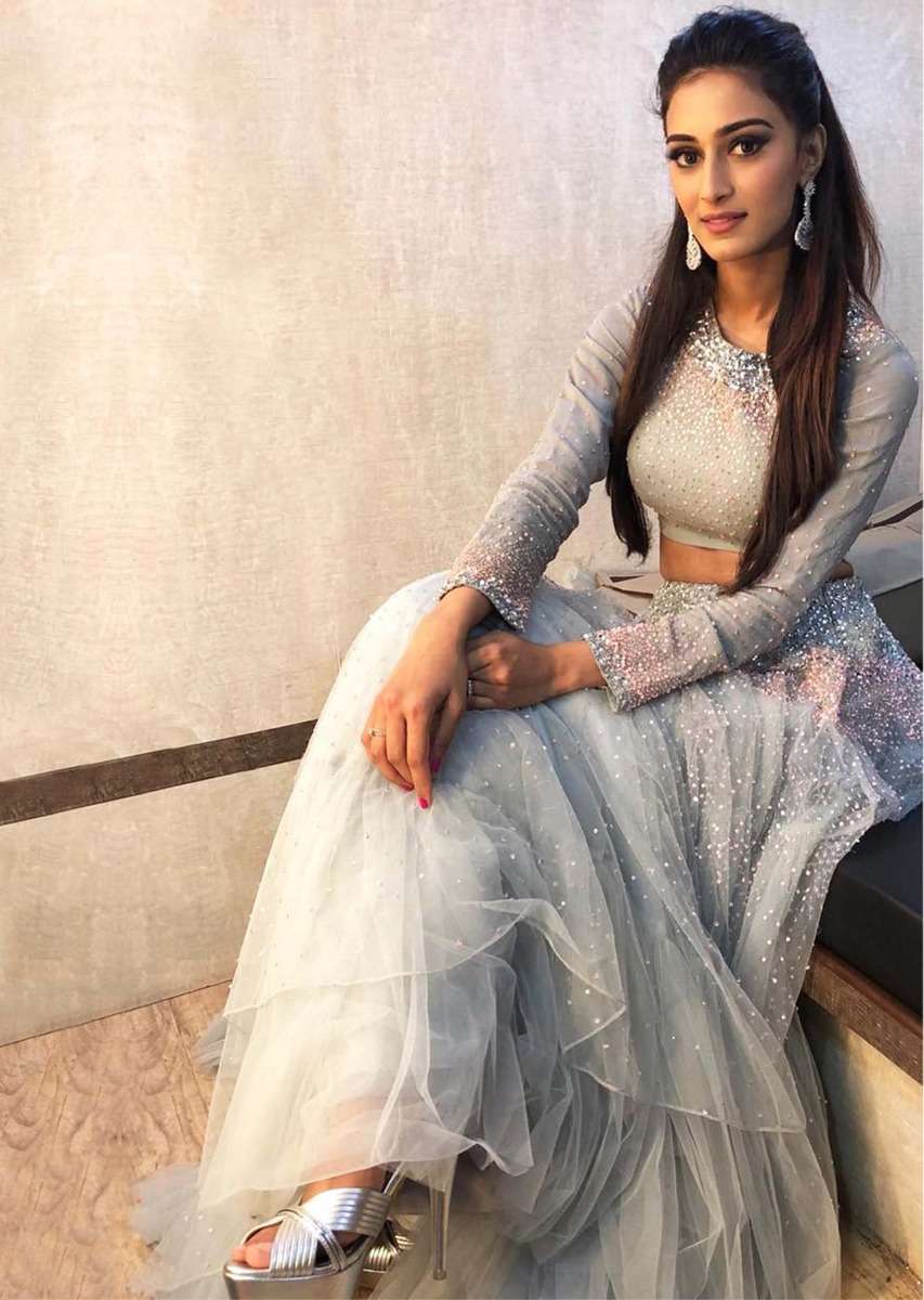 Erica Fernandes in Kalki grey sequins embroiderd lehenga set with ruffled organza dupatta