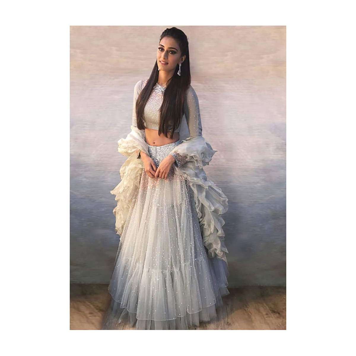 Erica Fernandes in Kalki grey sequins embroiderd lehenga set with ruffled organza dupatta