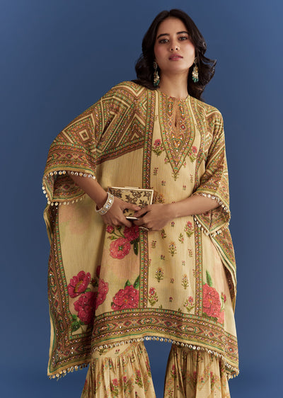 BeigeCrushTissueFloralPrintedKaftaanShararaWithMirrorSequinsWork-sg313011-4.jpg