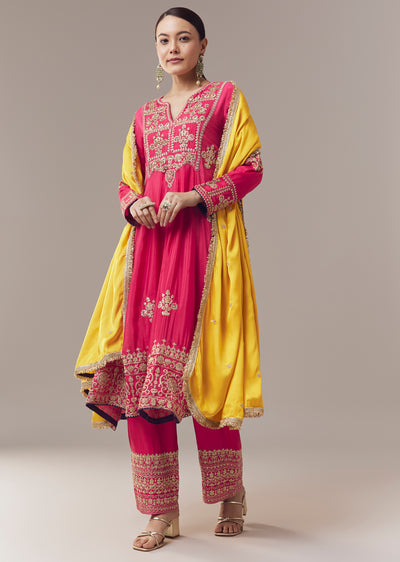 Pink Anarkali Suit With Zari Cut Dana And Sequins Work