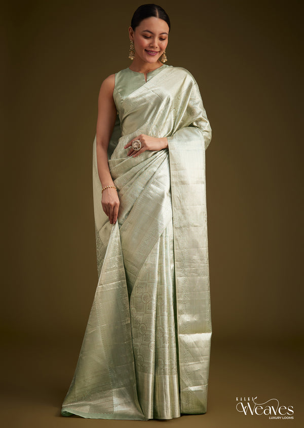 Greenish Silver Kanjivaram Silk Saree