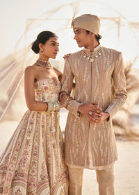Champagne Gold Sherwani Set With Pearl Embroidery