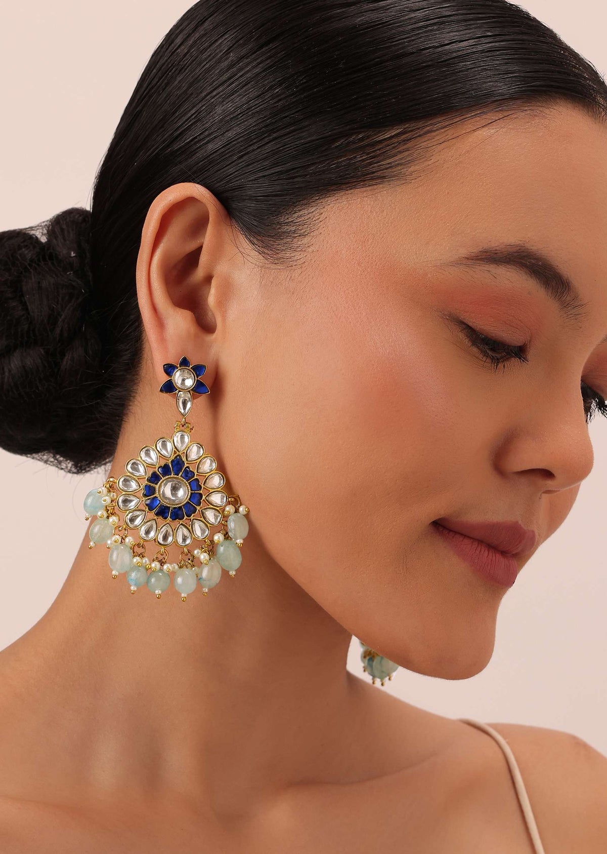 Aqua blue kundan danglers with stone drops