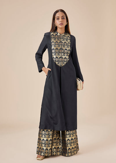 Black Brocade Yoke Kurta Palazzo Set