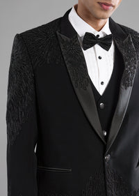 Black Cutdana Work Tuxedo, Shirt and Bow Set