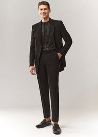 Black Embellished Jersey Indo Western Set With Zip Closure