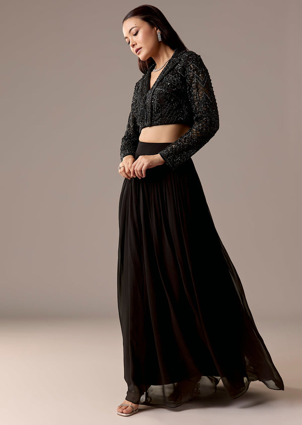 Black Embroidered With Bridesmaid Lehenga Sets