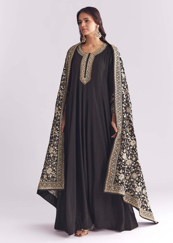 Black Georgette Anarkali With Heavily Sequinned Dupatta