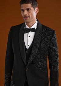 Black Tuxedo With Cut Dana And Diamond Work