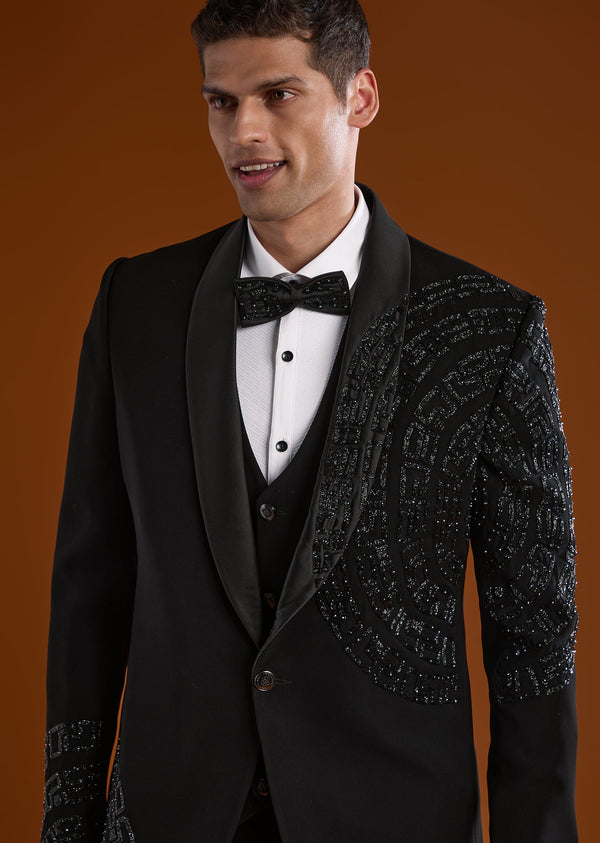 Black Tuxedo With Cut Dana And Diamond Work