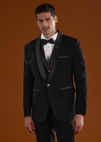 Black Men Tuxedo With Thread Beads And Cut Dana Work