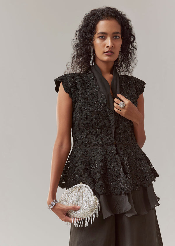 Black Organza Peplum Palazzo Set
