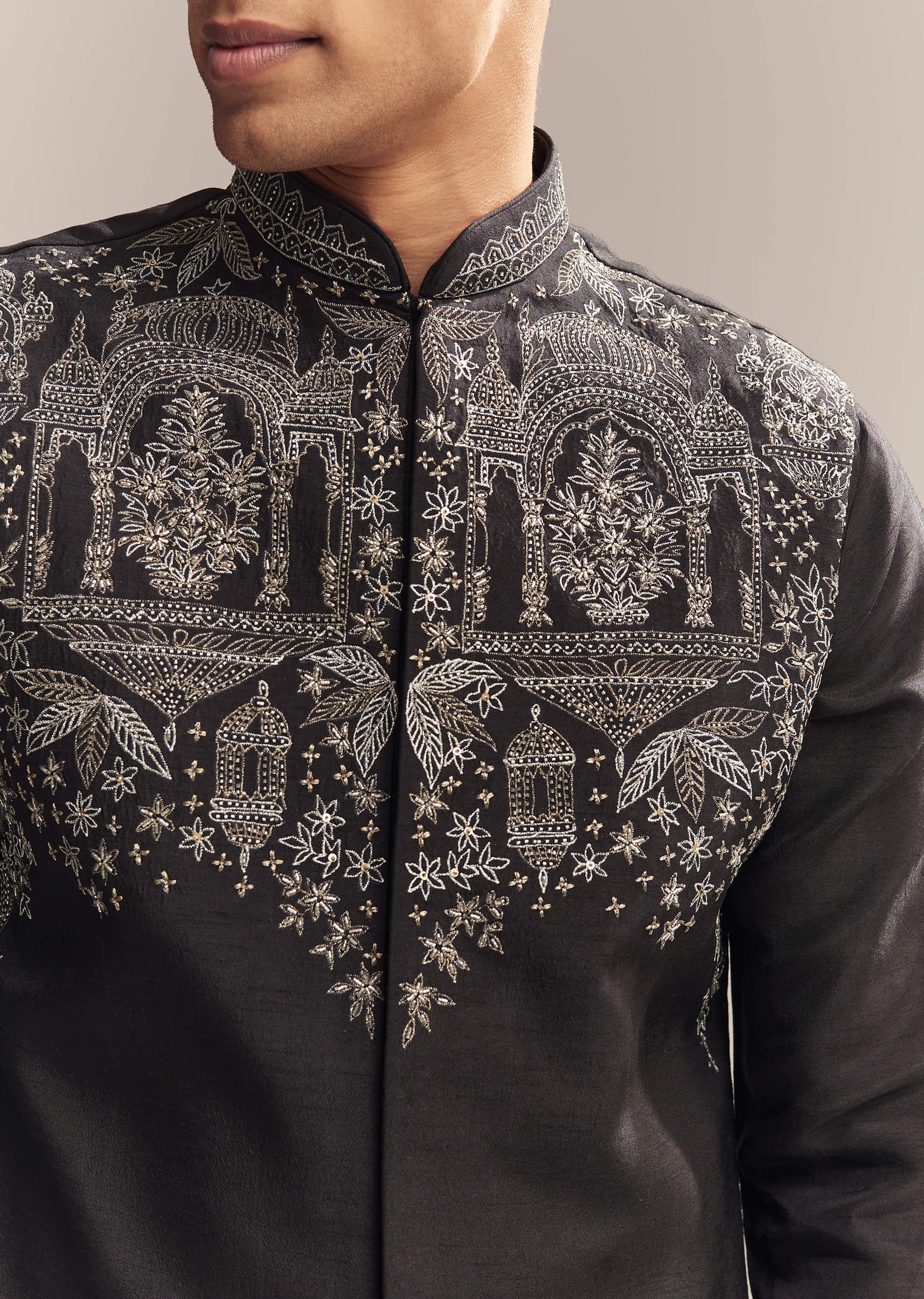 black-silk-kurta-jacket-set-for-men-with-zari-cut-work-sg330374-2.jpg