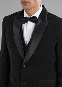 Black Stone Embellished Tuxedo and Bow Set