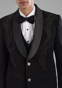 Black Stone Embellished Tuxedo and Bow Tie Set