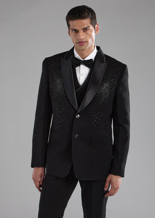 Black Stone Work Tuxedo, Shirt and Bow Set
