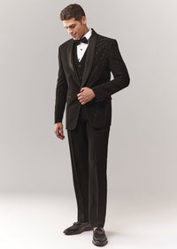 Black Tuxedo Set With Waistcoat Cutdana And Stone Work