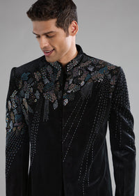 Black Velvet Indowestern Pant Set with Zardozi Work
