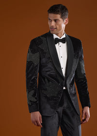 Black Velvet Mens Tuxedo Contemporary Style