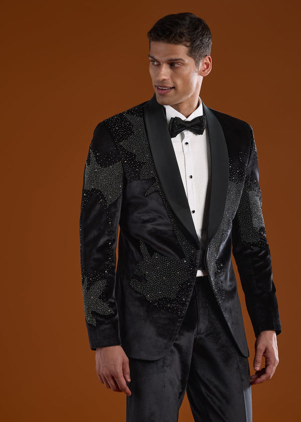 Black Velvet Mens Tuxedo Contemporary Style