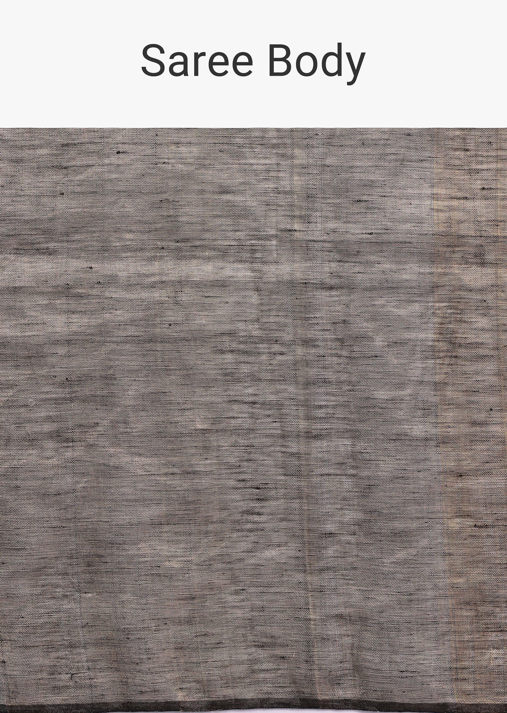 Black colorblock linen tissue woven saree