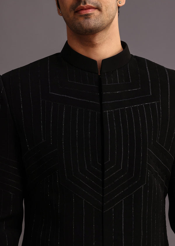 Black Cutdana Indowestern Trouser Suit