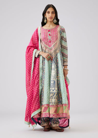 Blue And Pink Uppada Gotta Lace Anarkali Suit Set
