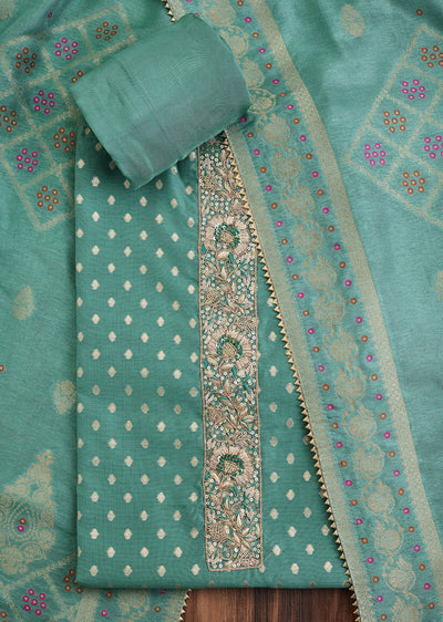 Blue Embroidered Chanderi Unstitched Suit