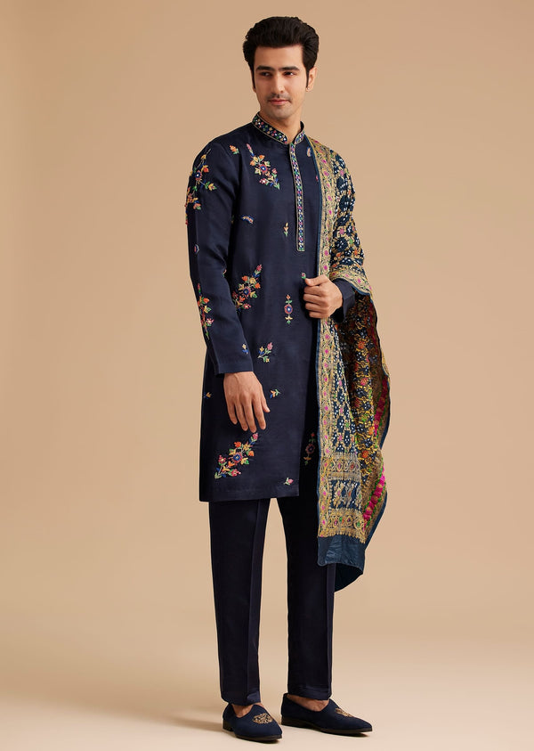 Blue Embroidered Kurta Set with Dupatta