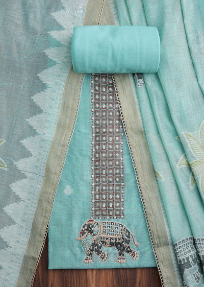 Blue Linen Embroidered Unstitched Suit