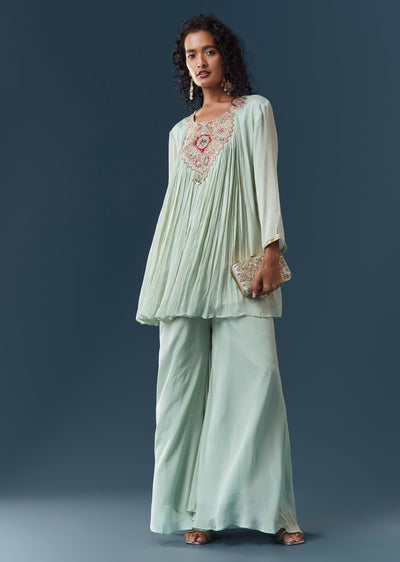 Blue Minimal Sharara-Style Palazzo Suit