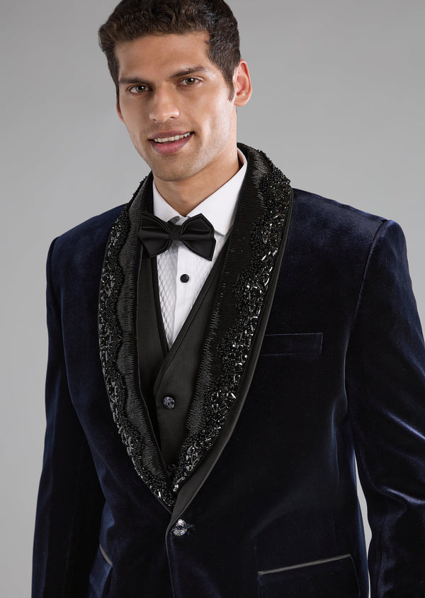 Blue Velvet Tuxedo with Embellished Detail