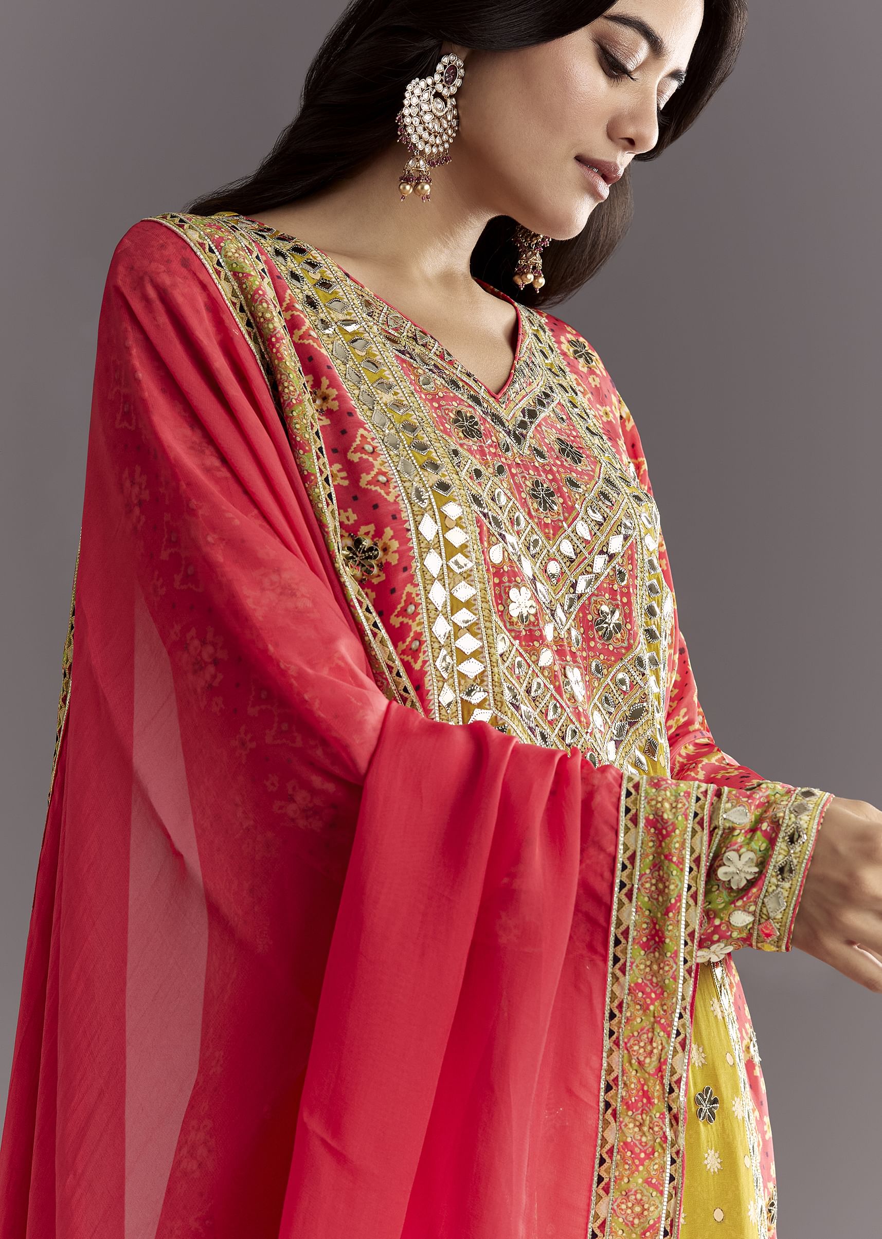 bright-coral-pink-printed-leather-patch-kurta-sharara-with-organza-dupatta-sg308969-4.jpg