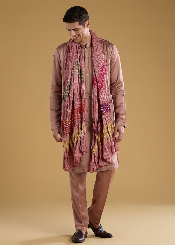 Brown Hand Embroidered Silk Kurta Pant Set