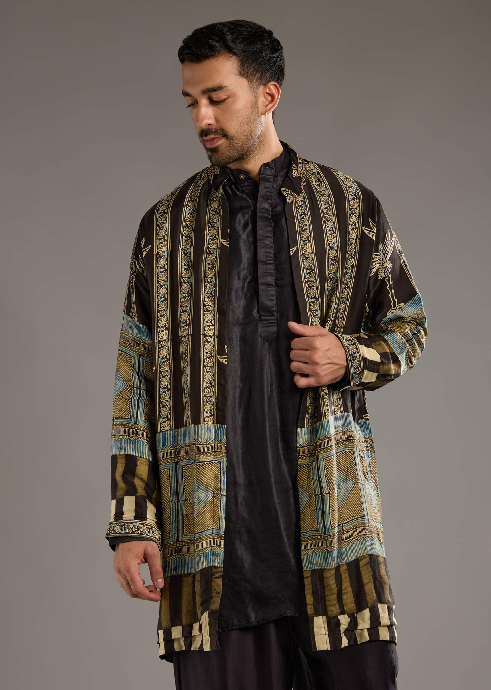 brown-modal-linen-kurta-jacket-set-for-men-with-hand-block-ajrakh-print-sg359358-4.jpg
