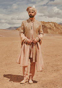 Champagne Gold Tonal Hand Embroidered Sherwani Set