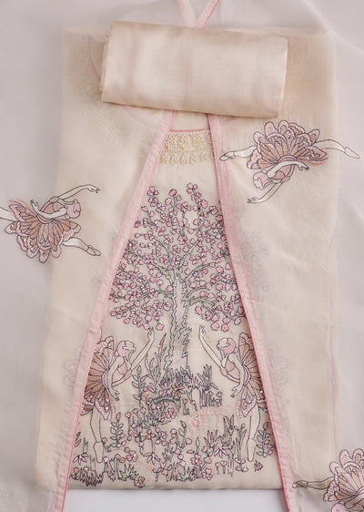 Cream Cotton Embroidered Unstitched Suit Set With Dupatta