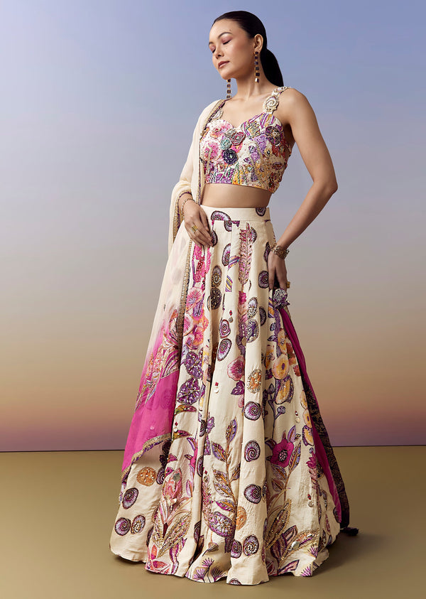 Cream Pastel Bridesmaid Lehenga With Gotta Moti Mirror Work