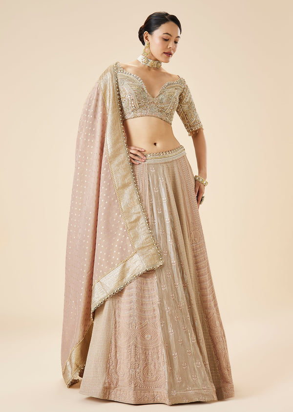Dusty Pink Embroidered Lehenga Set