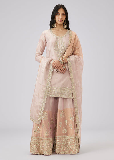 Dusty Pink Tissue Silk Two Tone Sharara Suit Set