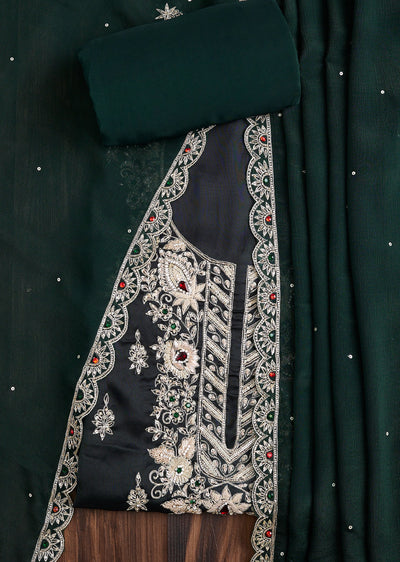 Embroidered Green Organza Suit Set