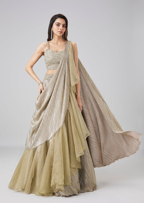 Gold Drape Style Fusion Lehenga
