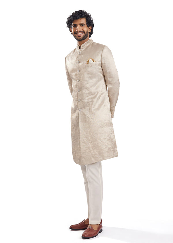 Gold Jacquard Classic Groomsman Sherwani
