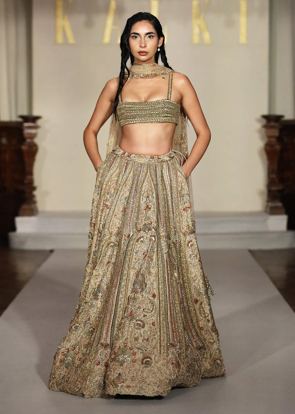 Gold Silk Bridal Lehenga With Zardosi And Sequins Work
